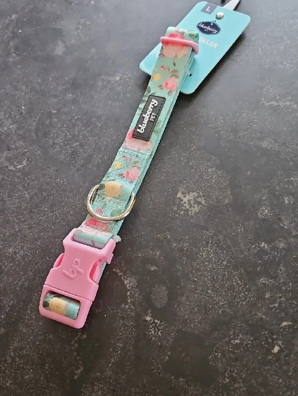 Blueberry Pet Floral Mint Adjustable Dog Collar Pink and Green Size L